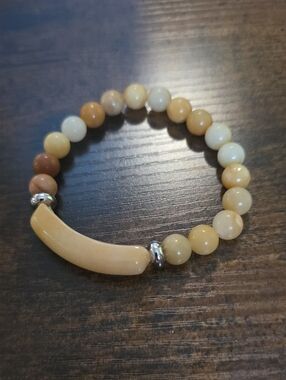 Yellow Beaded Stretch Bracelet with Curved Accent